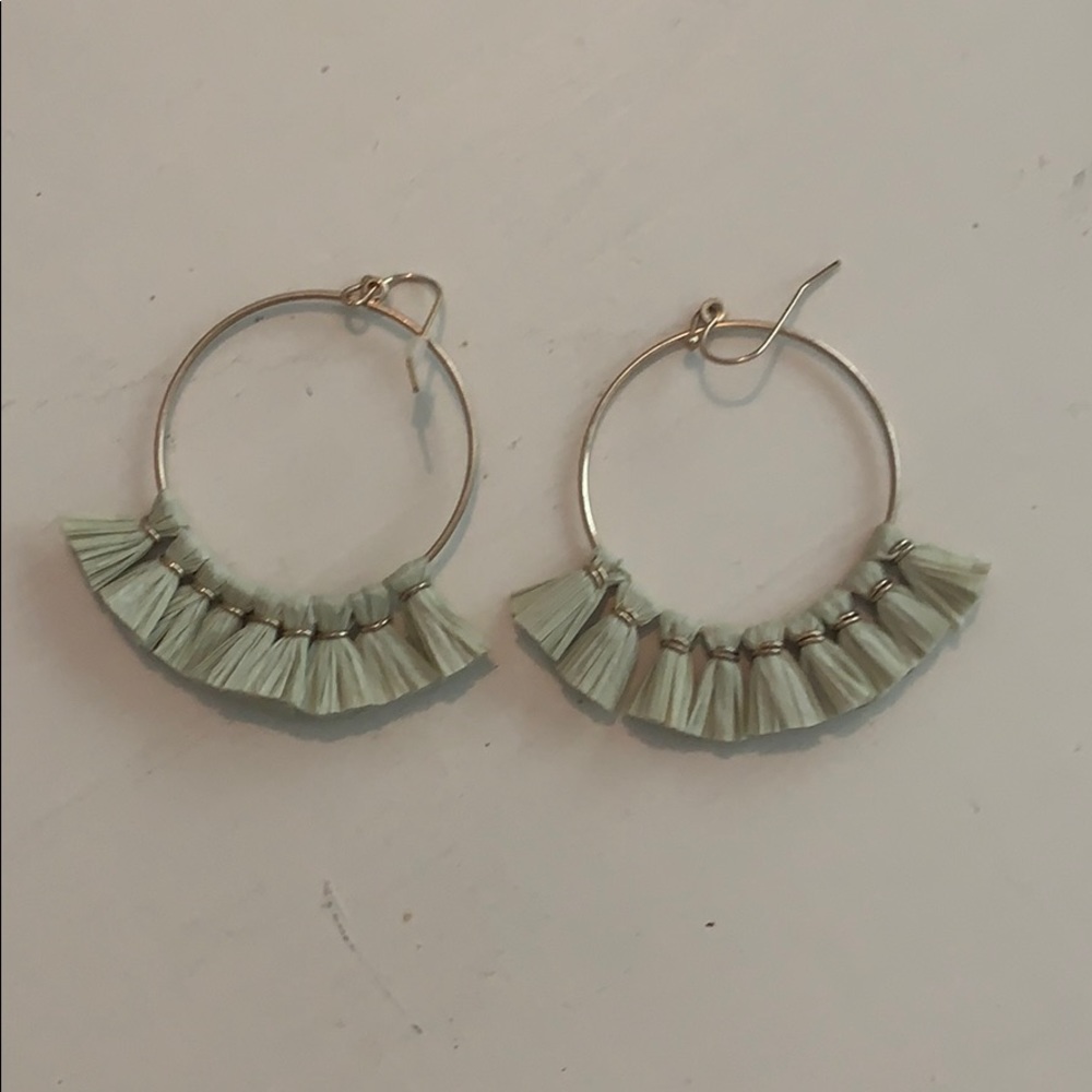 Mint Raffia Fringe earrings